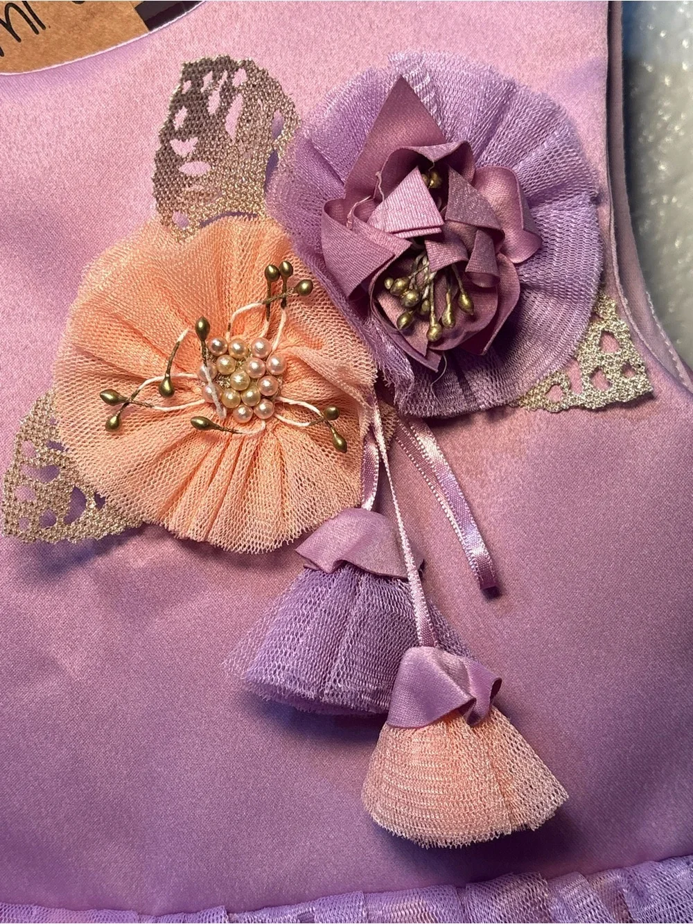 Mimi Tutu Party Dress Lila Elbise Ruffles Lavender & Peach W/Flowers Size 6 NWT